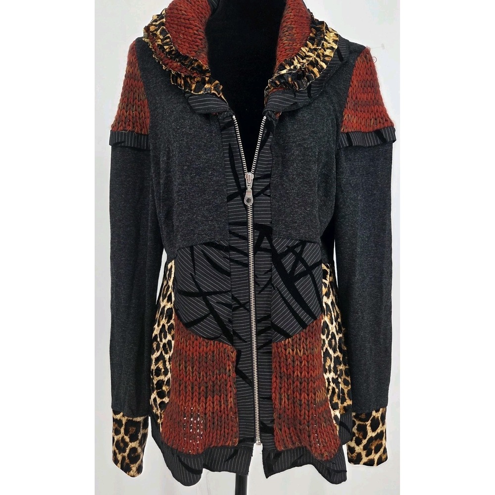 Vtg Vitrin Design 90s Patchwork‎ Jacket Large Mixed Material Animal Print *Rare